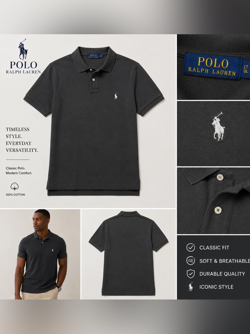 Polo by Ralph Lauren Men's Black Polo with White Pony Logo